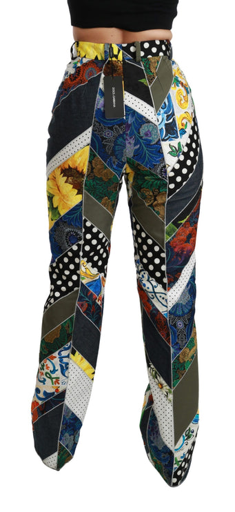 Élégant pantalon droit multicolore à taille haute