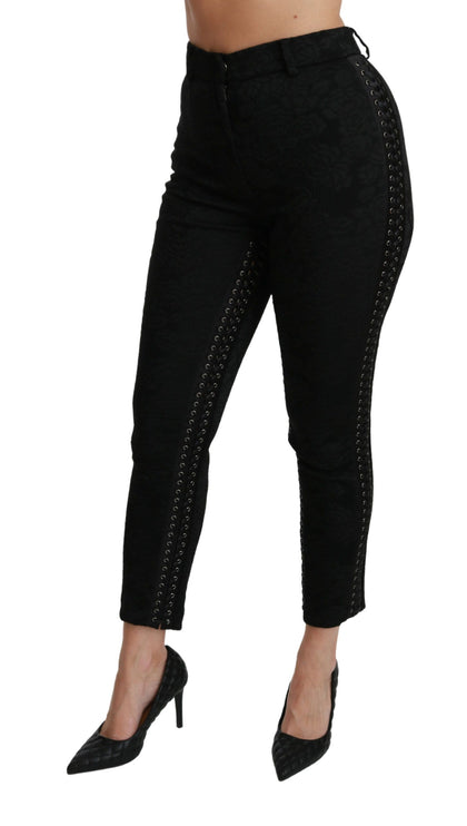 Pantalon en brocart noir maigre élégant