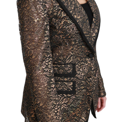 Elegant Gold Floral Lace Blazer Jacket