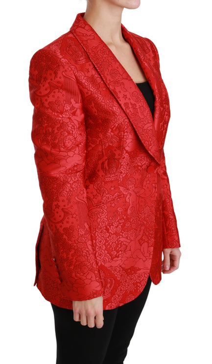 Blazer à motif d'ange floral rouge