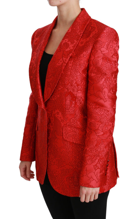 Blazer à motif d'ange floral rouge