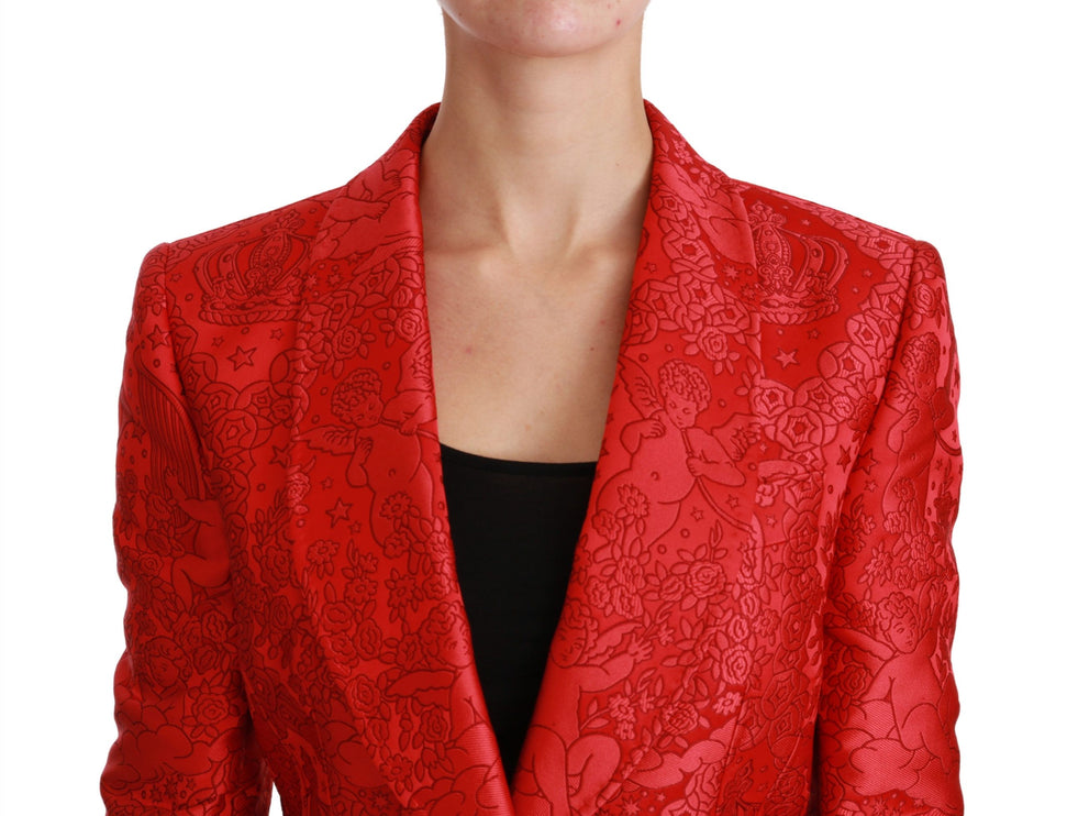 Blazer à motif d'ange floral rouge