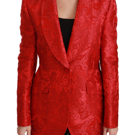 Blazer de patrón de ángel floral rojo