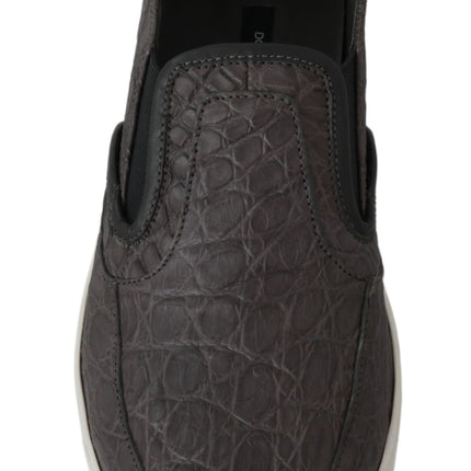 Elegante grijze caiman lederen loafers