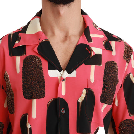 Elegant Silk Blend Ice-Cream Print Shirt