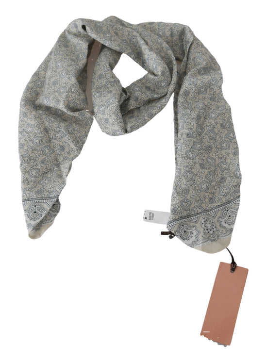 Chique sjaal van katoen met fantasieprint in beige en blauw