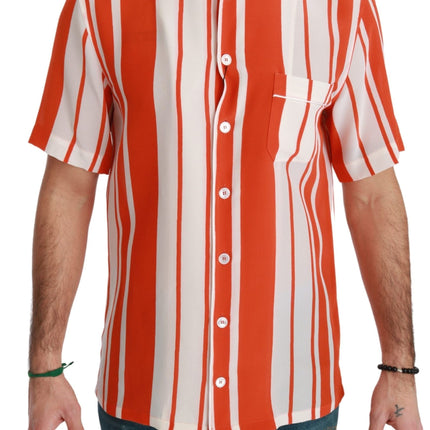 Elegant Striped Silk Shirt - White & Orange