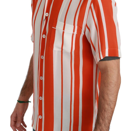 Elegant Striped Silk Shirt - White & Orange