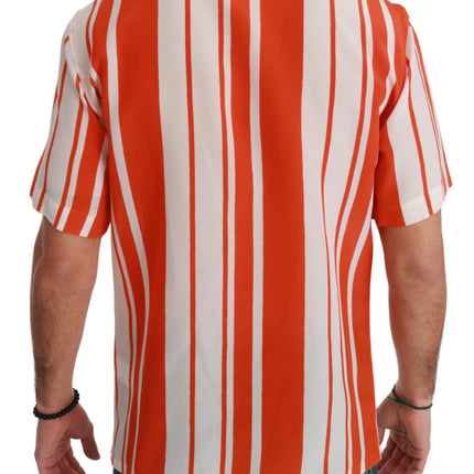 Elegant Striped Silk Shirt - White & Orange