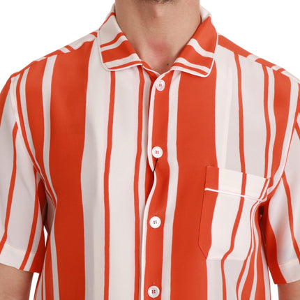 Elegant Striped Silk Shirt - White & Orange