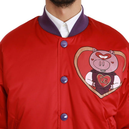 Veste de bombardier rouge vibrant avec motif multicolore