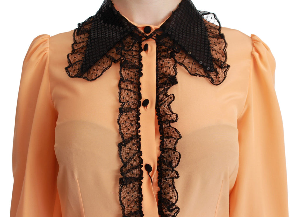 Blusa gialla miscela di seta con colletto con paillettes