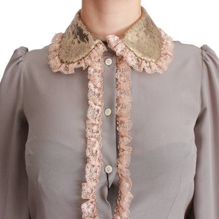 Elegant Silk Blend Pailles Collar Shirt