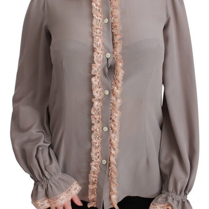 Elegant Silk Blend Pailles Collar Shirt