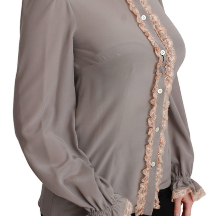 Elegant Silk Blend Pailles Collar Shirt