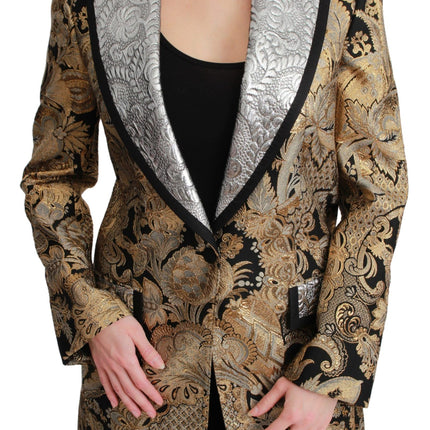 Elegant Gold Floral Jacquard Blazer