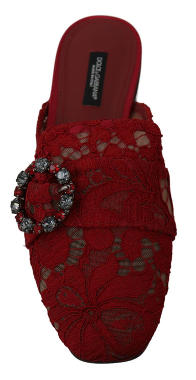 Radiant Red Slide Flats avec des embellissements de cristal