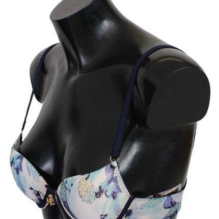 Bra push-up élégant en imprimé bleu