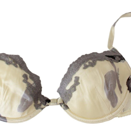 Bra push-up di miscela di seta in beige e grigio