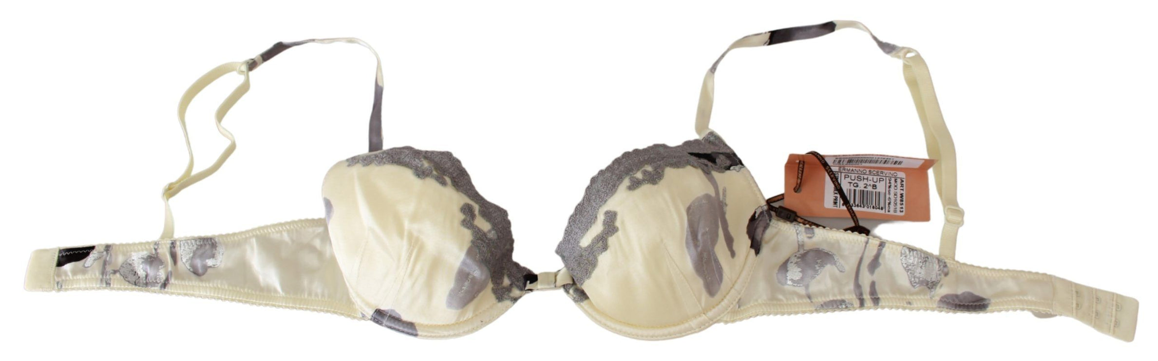 Bra push-up di miscela di seta in beige e grigio