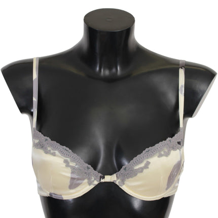 Bra push-up di miscela di seta in beige e grigio