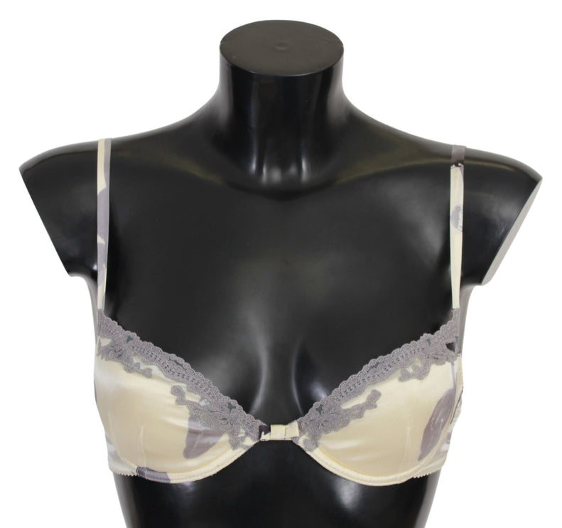 Bra push-up di miscela di seta in beige e grigio