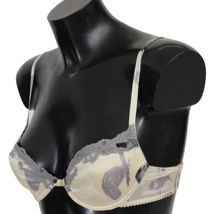 Bra push-up di miscela di seta in beige e grigio