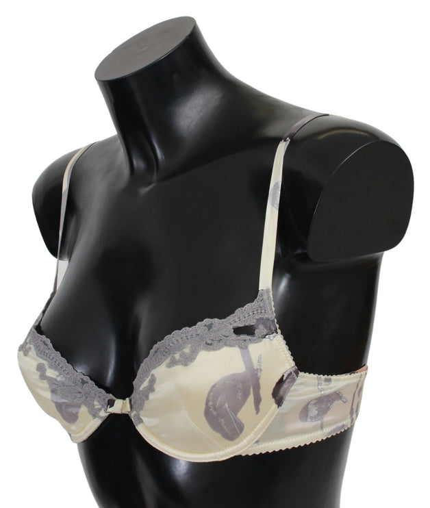 Bra push-up di miscela di seta in beige e grigio