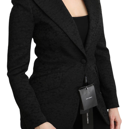 Elegant Black Brocade Single Breasted Blazer