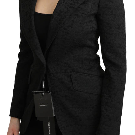 Elegant Black Brocade Single Breasted Blazer