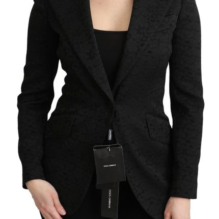 Elegant Black Brocade Single Breasted Blazer