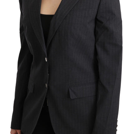 Elegant Gray Striped Cotton Blazer