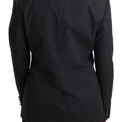 Elegant Gray Striped Cotton Blazer