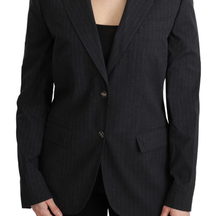 Elegant Gray Striped Cotton Blazer