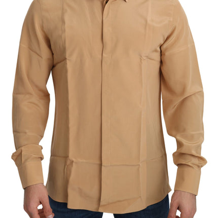 Elegant Yellow Silk Men's Formal Shirt