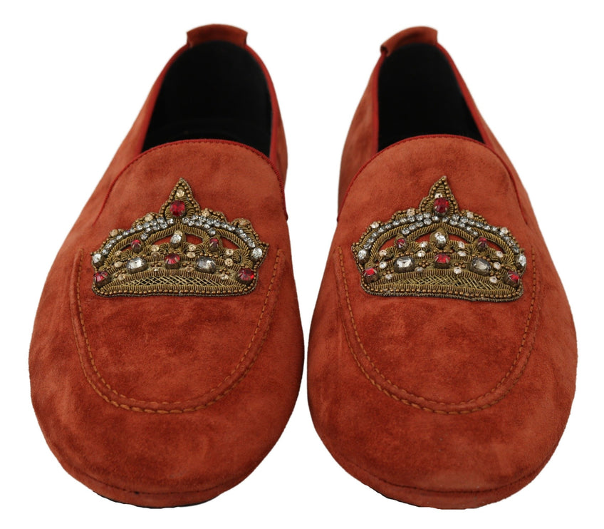 Eleganti pantofole di moccasina in pelle arancione