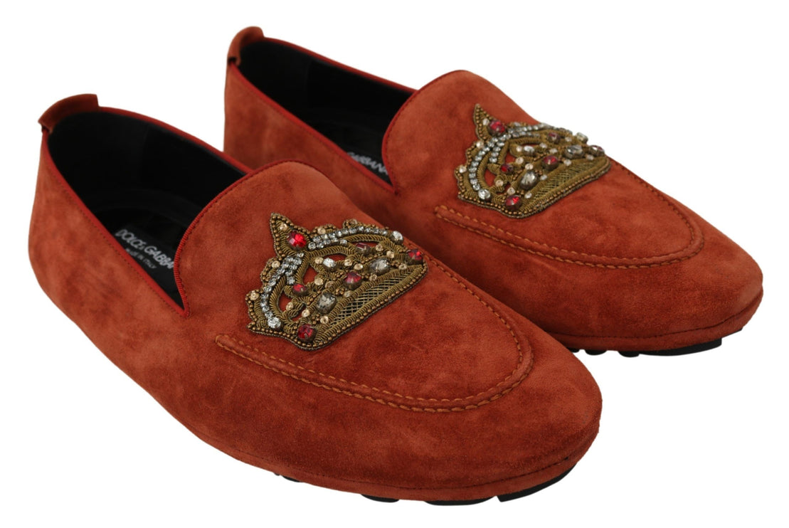 Eleganti pantofole di moccasina in pelle arancione