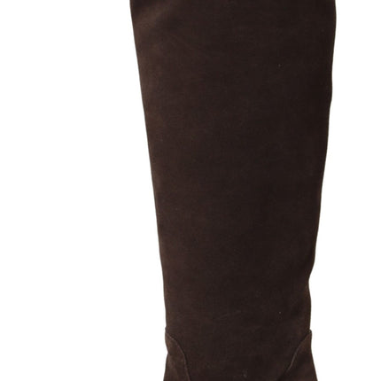 Bottes hautes en daim clouté en marron