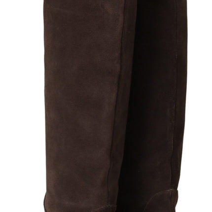 Bottes hautes en daim clouté en marron