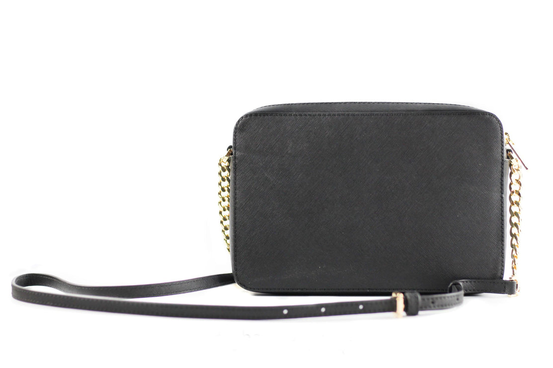 Bolso cruzado grande de piel saffiano Jet Set East West (negro sólido/herrajes dorados)