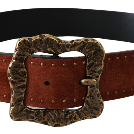 Elegant Suede Leather Belt with Gold Studs