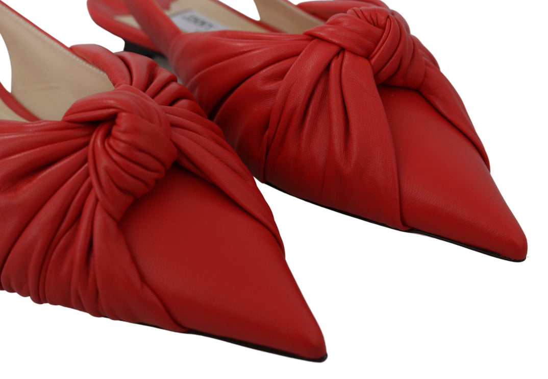 Chic Red Pointed Tee Leather Flats