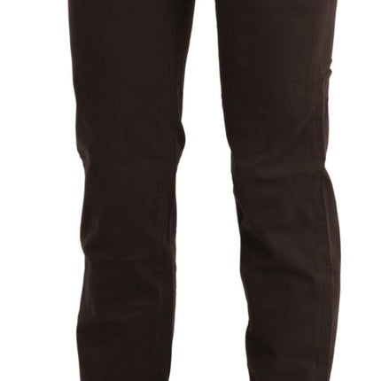 Pantalon skinny à taille moyenne marron chic