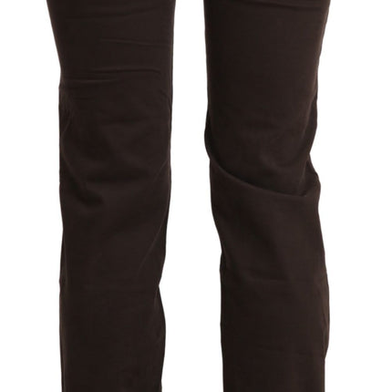 Pantalon skinny à taille moyenne marron chic