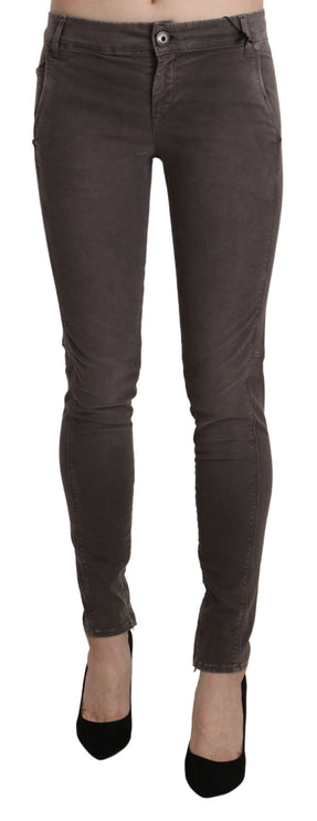 Pantalon skinny à taille basse brune chic