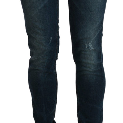 Denim magro magro a bassa vita elegante - Lavato blu