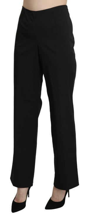 Élégant pantalon noir droit à la taille haute