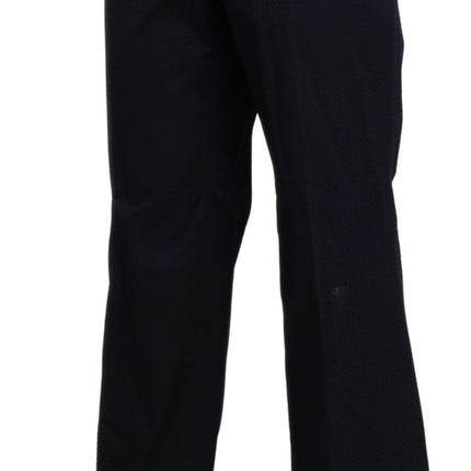 Pantalon de coton droit à taille haute bleu marine