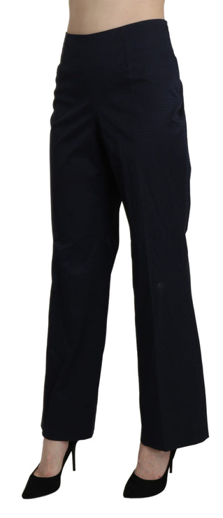 Pantalon de coton droit à taille haute bleu marine