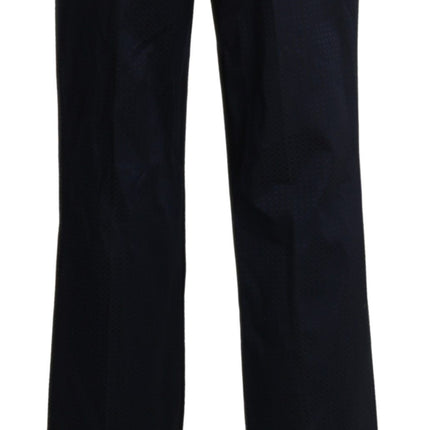 Pantalon de coton droit à taille haute bleu marine